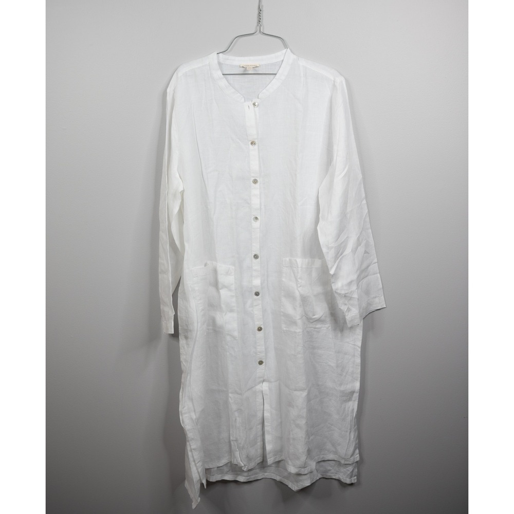Eileen Fisher Linen Tunic shirt Dress Women XL White Kimono Sleeve Lagenlook